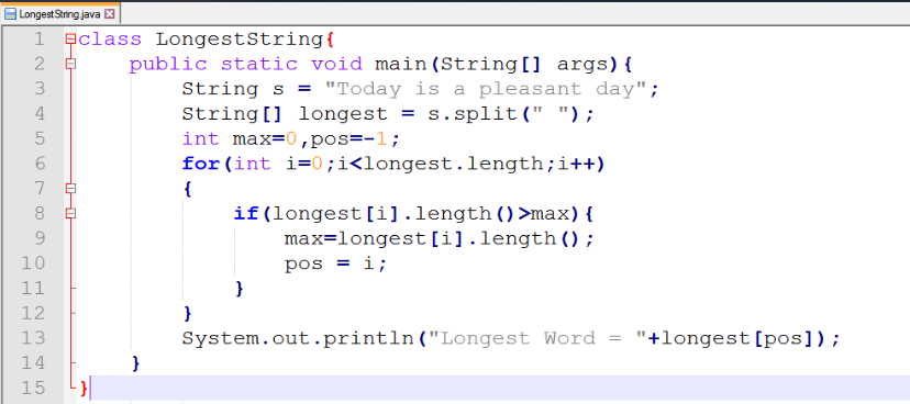 Java String Programs to print longest word in a sentence.